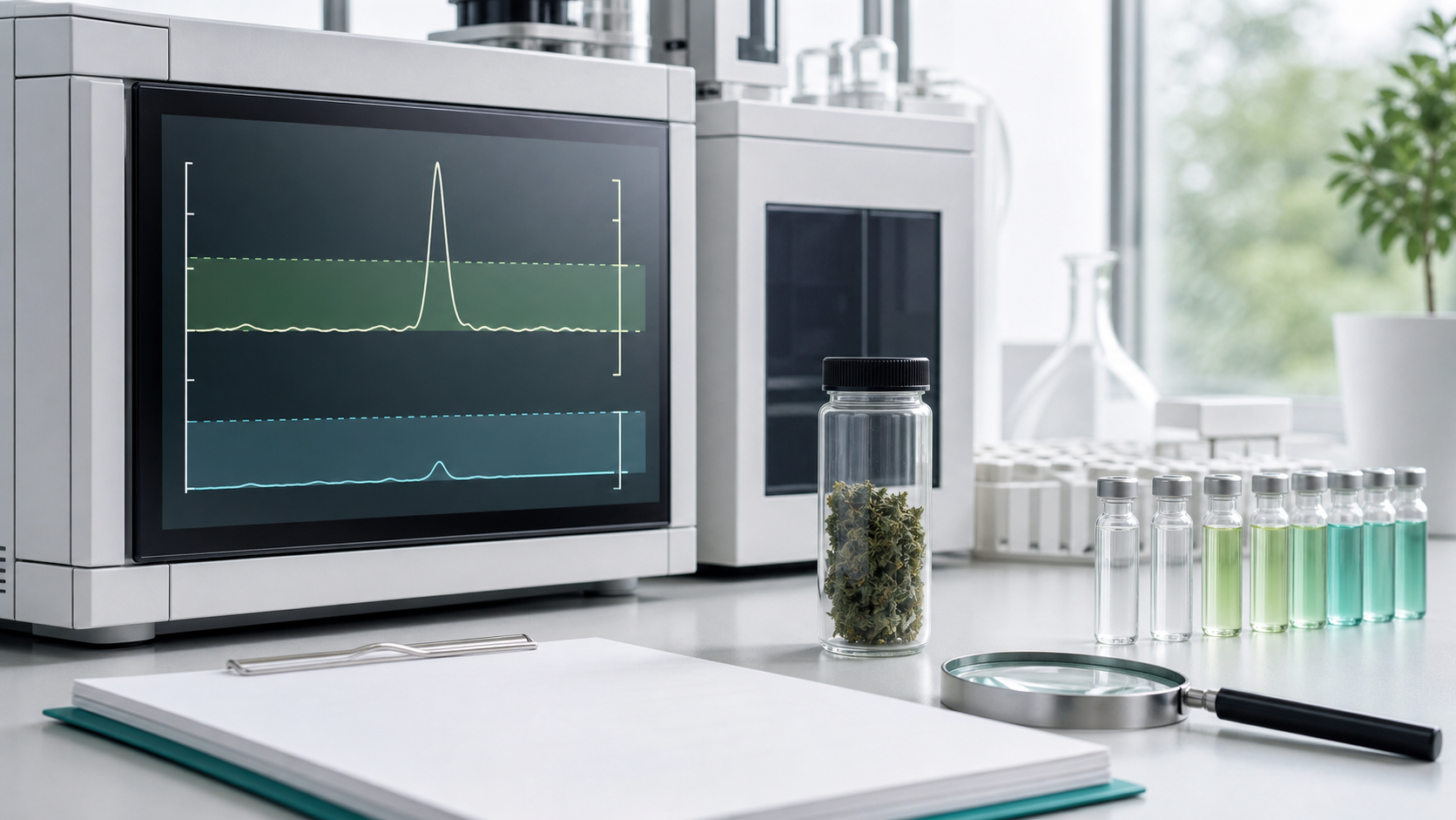 Laboratory report and instrument display illustrating a signal below detection and quantification limits