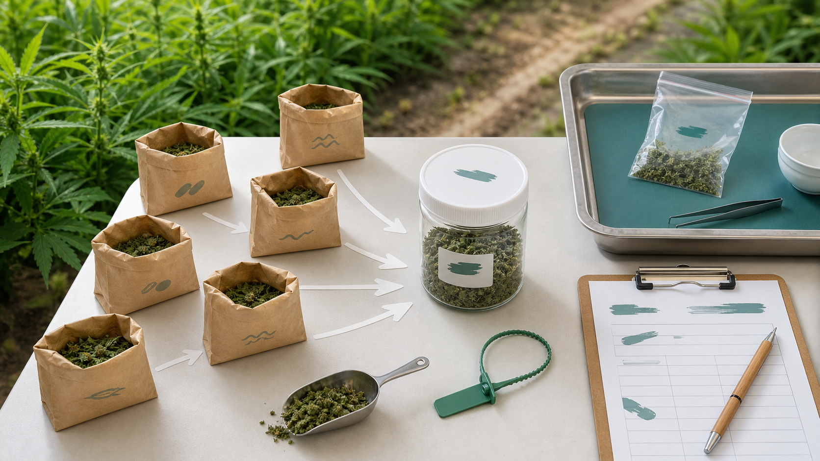 Hemp specimens collected from several locations into one documented composite laboratory sample