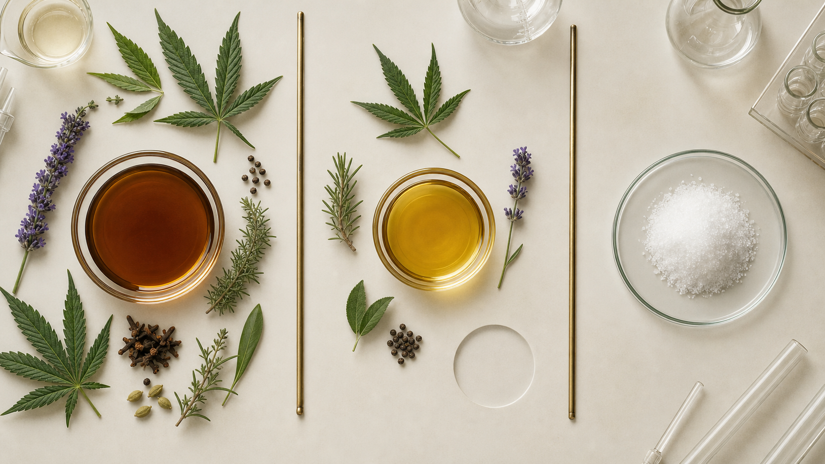 Three unbranded hemp extract samples showing a broad plant profile, a THC-removed profile, and a single purified crystal