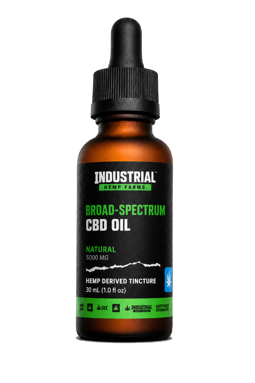 Industrial Hemp Farms broad-spectrum CBD oil bottle