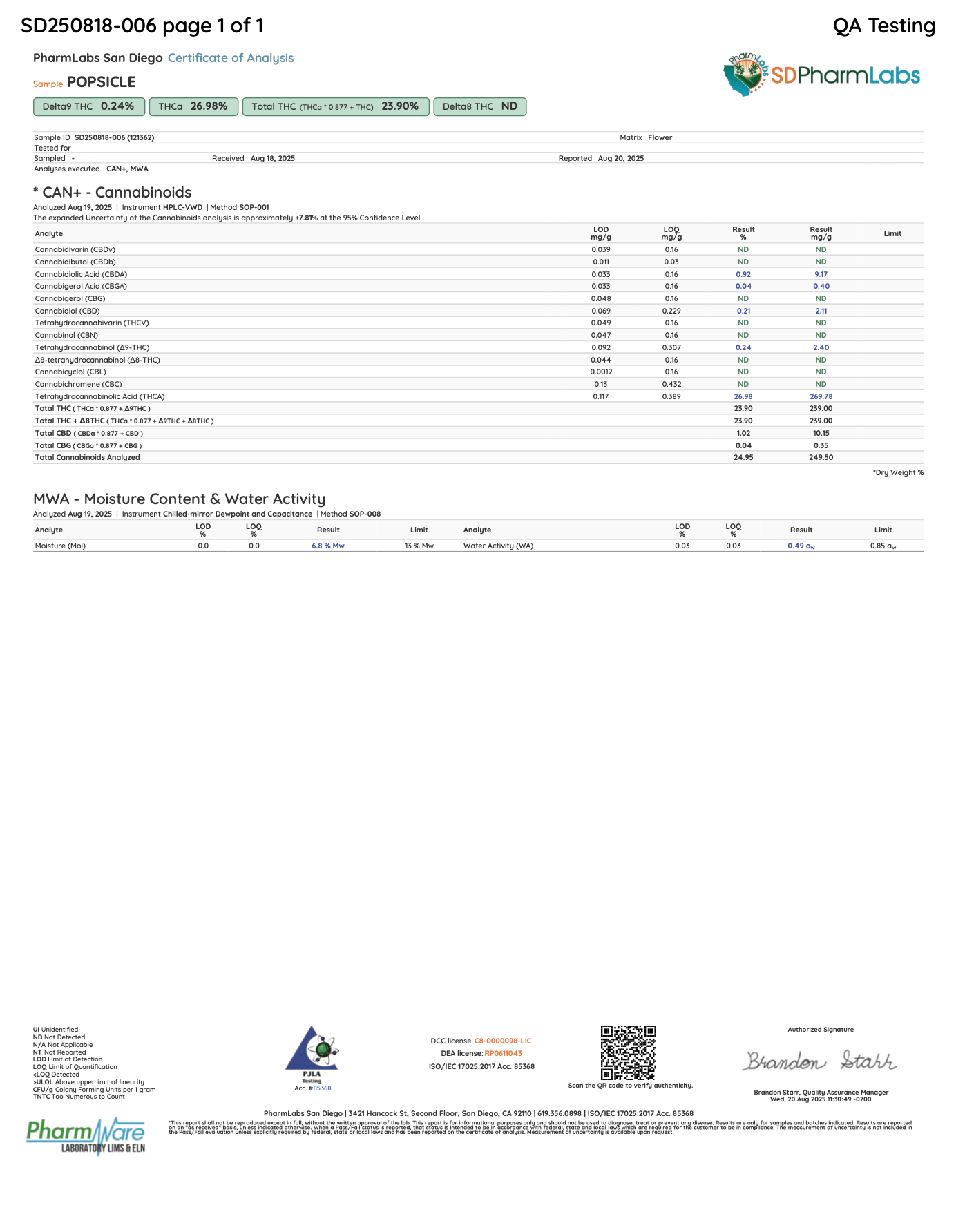 Popsicle laboratory report SD250818-006