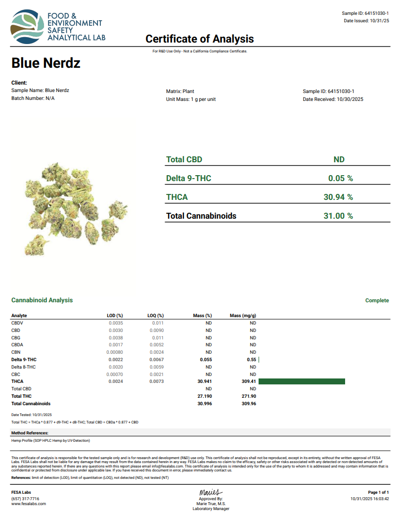 Blue Nerdz THCA Flower (Exotic) - Image 2